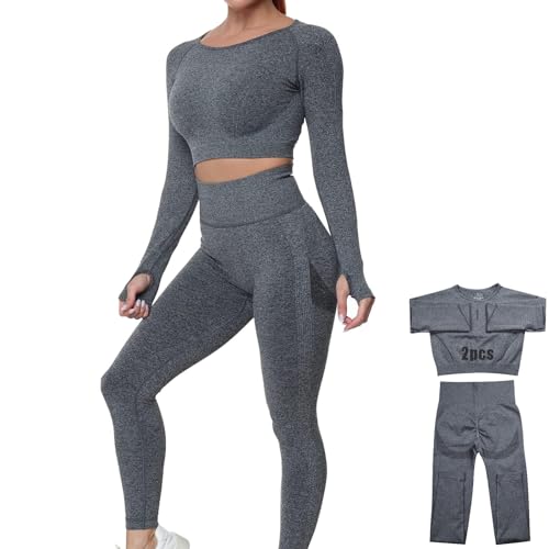 DONYKARRY 2set di Abbigliamento Sportivo da Palestra Senza Cuciture, Yoga Gym Leggings da Yoga a Vita alta e Reggiseno Sportivo e Top Sportivo