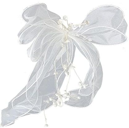 Generic Nuova sposa abito da sposa copricapo filato netto fatto a mano tornante fiocco bianco clip velo temperamento velo onda C7R6 lato bello