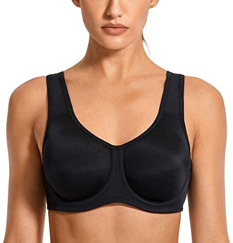 SYROKAN Donna Reggiseno Sportivo con Ferretto Modellato per Seni Generosi Nero 4H (UK 36G)