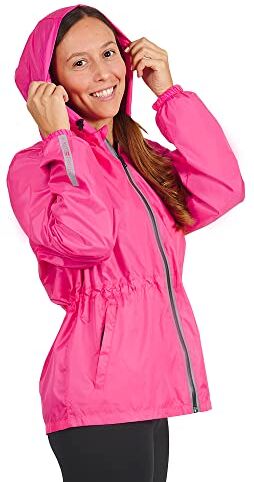 PERLETTI Giacca Impermeabile Donna Antivento Leggera Giacca a Vento Pioggia Sportivo con Cappuccio e Dettagli Catarifrangenti Trench Impermeabile Ragazza Antipioggia Corsa Outdoor (M, Fucsia)