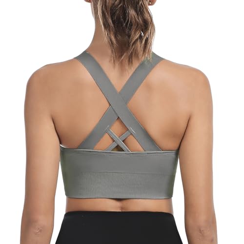 Leversic Reggiseno Sportivo da Donna Reggiseno Yoga Top Fitness Donna Imbottito Senza Ferretto Reggiseni Push Up per Yoga Jogging Gym Grigio L