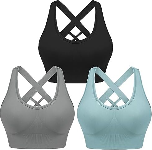 Leversic Reggiseno Sportivo da Donna Reggiseno Yoga Top Fitness Donna Imbottito Senza Ferretto Reggiseni Push Up per Yoga Jogging Gym Nero+Blu+Grigio S