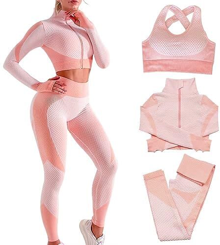 Veriliss 3-Set Completo Sportivo Palestra Donna, Fitness Completo, Workout Abbigliamento Oceans Cappotto Reggiseno Sportivo Ghette