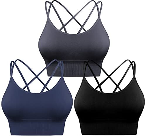 Sykooria Reggiseno Sportivo Donna Top Reggiseno Donna Senza Ferretto con Imbottito Top Donna Fitness Supporto Bustino per Yoga Running Nero+Grigio+Blu L