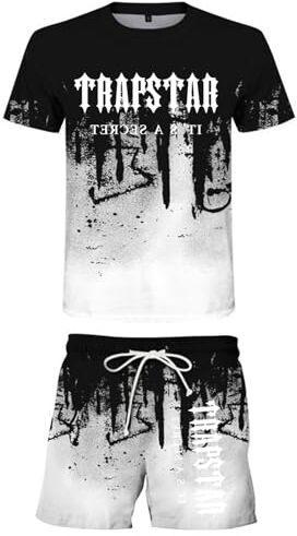 Generic Trapstar Tuta Trapstar Corta Maglietta Trapstar Uomo Estiva Trapstar Tuta con Pantaloni Tute Trapstar a Maniche Corte con Logo Stampato Tute Trapstar Donna Tuta Uomo Trapstar Unisex (S-2XL) Trapstar