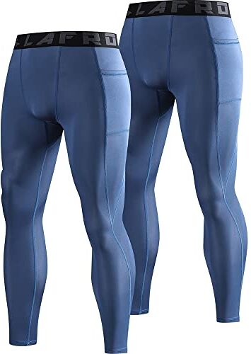 LAFROI 2-Pack Leggings da Uomo YSK08, ad Asciugatura Rapida, a Compressione e Aderenti Pocket Grayish Blue x2. L