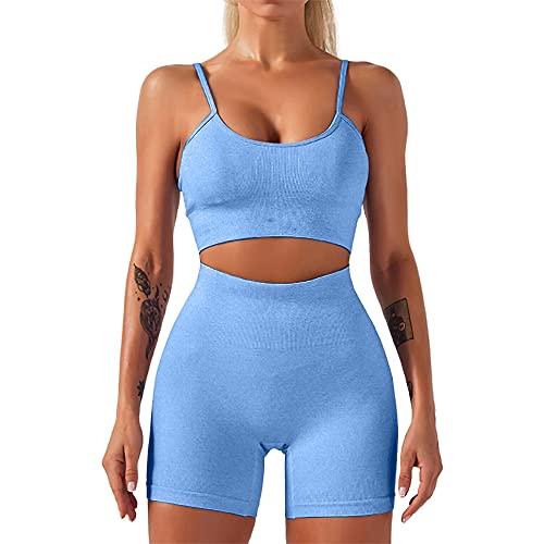 HANERDUN 2 PCS Set da Abbigliamento Sportivo da Palestra Senza Cuciture, Yoga Gym Leggings da Yoga a Vita alta e Reggiseno Sportivo e Top Sportivo