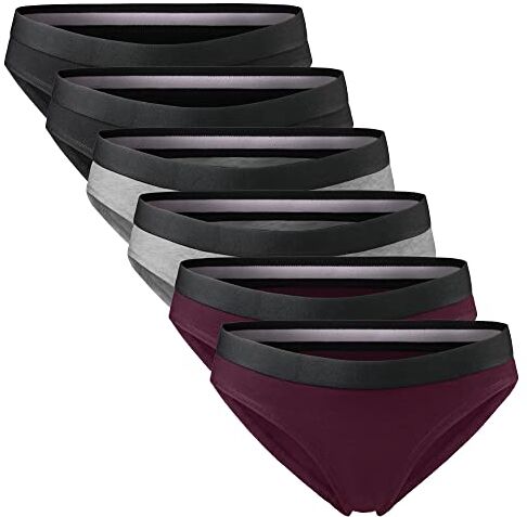 DANISH ENDURANCE Reggiseno e Slip in Cotone Biologico, Intimo Donna Comodo e Morbido, 1, 3 o 6 Paia, Multicolore (2X Grigio Scuro, 2X Nero, 2X Rosso Vinaccia), L