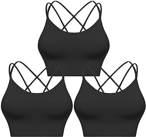 Sykooria Reggiseno Sportivo Donna Top Reggiseno Donna Senza Ferretto con Imbottito Top Donna Fitness Supporto Bustino per Yoga Running Nero+Nero+Nero XL