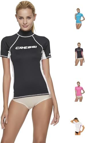 Cressi Rash Guard Maglia Protettiva a Maniche Corte, in Speciale Tessuto Elastico, Protezione Solare UV/UPF 50+, Donna, Nero/Bianco, M/3 (40)