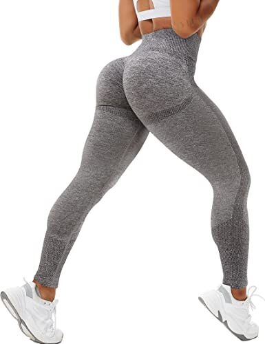 STARBILD Leggins Sportivi da Donna Push Up Sexy, Pantaloni Palestra Vita Alta Scrunch Butt, Seamless Calzamaglie per Yoga Fitness, F7990 Butt Lifting Grigio S