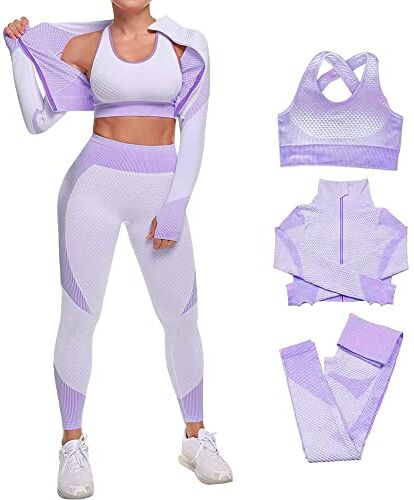 Veriliss 3-Set Completo Sportivo Palestra Donna, Fitness Completo, Workout Abbigliamento Oceans Cappotto Reggiseno Sportivo Ghette