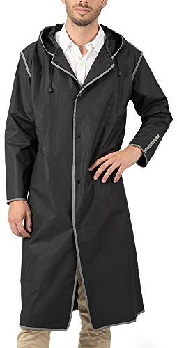 PERLETTI Impermeabile Pioggia Uomo Donna Dettagli Riflettenti Poncho Antipioggia Riutilizzabile Antivento con Cappuccio Custodia Mantella Montagna Trekking Adulto (Nero Bordo Catarifrangente, M)