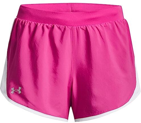 Under Armour Fly By 2.0 Pantaloncini da Corsa, Donna, Rebel Rosa/Bianco/Riflettente, L/XL