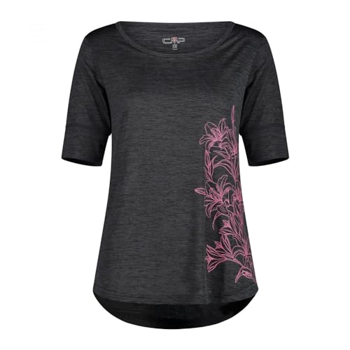 CMP T-shirt in light jersey melange da donna , Antracite Mel.-Pink Fluo, 52