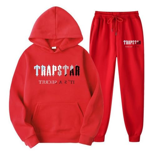 OverstepA Tuta Trapstar Uomo Donna, 2 Pezzi Completo Trapstar London con Logo Stampato, Unisex Felpa con Cappuccio in Plie e Pantaloni, Trapstar Tuta Jogging Sportiva Set Autunno Inverno