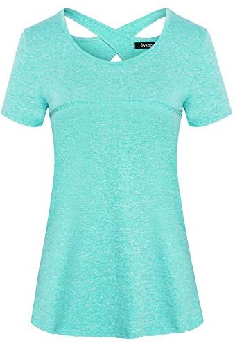 Sykooria T Shirt Maglietta Sportiva da Donna Maglietta Manica Corta Scollo Tondo Estiva Yoga Fitness Tinta Unita Rapida Asciugatura Maglie Tee Top