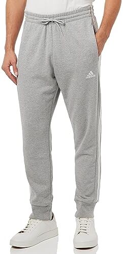 Adidas Essentials French Terry Tapered Cuff 3-Stripes Joggers Pantaloni sportivi, Medium Grey Heather/White, L Short Uomo