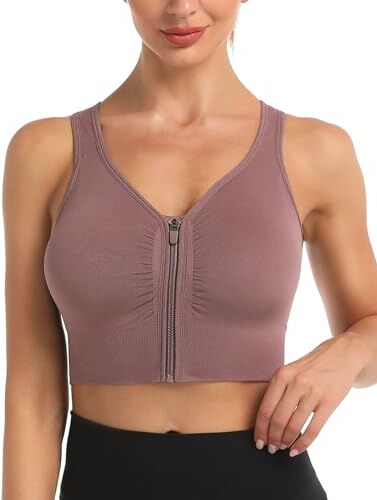 Migcaput Donna Reggiseno Sportivo Alto Impatto, Cerniera Frontale e Imbottito Rimovibile Push Up Reggiseni Zip Front Sport Bra Top per Fitness Running Yoga