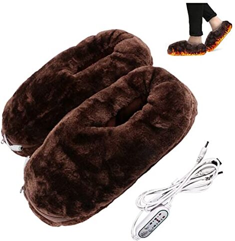 MASKIS Scaldapiedi elettrico scaldapiedi USB Pantofole riscaldanti con 3 temperature e 3 timer Impostazione morbida peluche donna uomo casa pantofole Pad per inverno casa ufficio, marrone