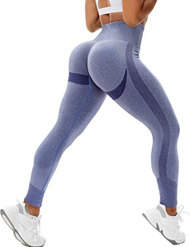 STARBILD Leggins Sportivi da Donna Push Up Sexy, Pantaloni Palestra Vita Alta Scrunch Butt, Seamless Calzamaglie per Yoga Fitness, F6110 Contorno Blu M