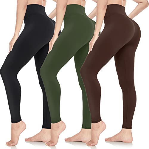 ACTINPUT Leggins Donna Vita Alta Leggings Fitness Sportivi Donna Pantaloni Yoga Controllo della Pancia Opaco Elastici Morbido Leggings（Nero/Marrone/Verde,L-XL）