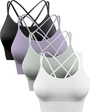 Sykooria Reggiseno Sportivo Donna Top Reggiseno Donna Senza Ferretto con Imbottito Top Donna Fitness Supporto Bustino per Yoga Running Nero+Viola+Verde+Bianco XL