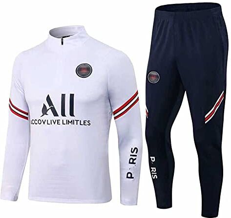 JIEAGY Parigi Jersey Tuta di Formazione A Maniche Lunghe Giacca Primavera e Autunno Giacca Tuta Calcio Uniforme Personalizzato PSG Uomini Donna(XXL-XXLarge,White)