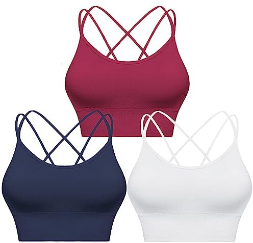 Sykooria Reggiseno Sportivo Donna Top Reggiseno Donna Senza Ferretto con Imbottito Top Donna Fitness Supporto Bustino per Yoga Running Bianco+Blu+Rosso L