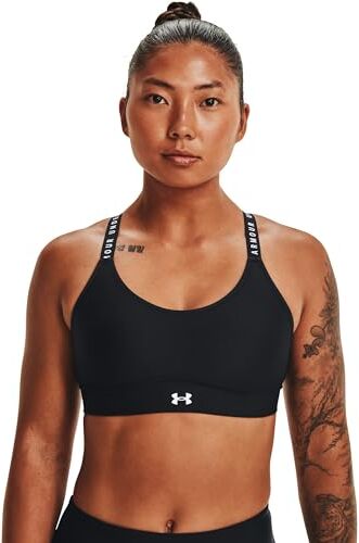 Under Armour Reggiseno Sportivo Infinity Mid Covered Sports Reggiseno Sportivo, Donna, Black / Black / Jet Gray (001), SM