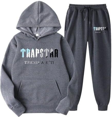 OverstepA Tuta Trapstar Uomo Donna, 2 Pezzi Completo Trapstar London con Logo Stampato, Unisex Felpa con Cappuccio in Plie e Pantaloni, Trapstar Tuta Jogging Sportiva Set Autunno Inverno