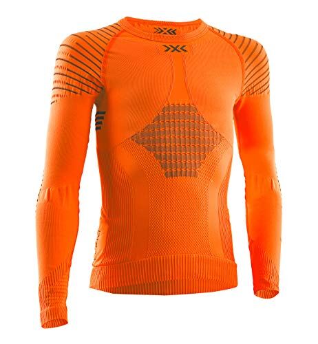 X-Bionic Invent 4.0 Round Neck Long Sleeves, Strato Base Camicia Funzionale Unisex bambini, Sunset Orange/Anthracite, 8/9