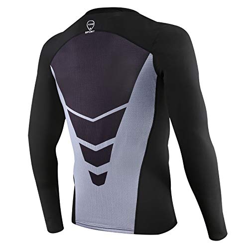 AMZSPORT Camicia a Compressione da Uomo T-Shirt Sportiva Fitness a Manica Lunga Raffreddare Strato di Base a Secco Nero L