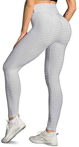 Memoryee Leggins Donna Sportivi Anticellulite Pantaloni Push up Booty Pantacollant Vita Alta Fitness Elastici Taglia Grossa Leggings Yoga/Style1-Grey/L