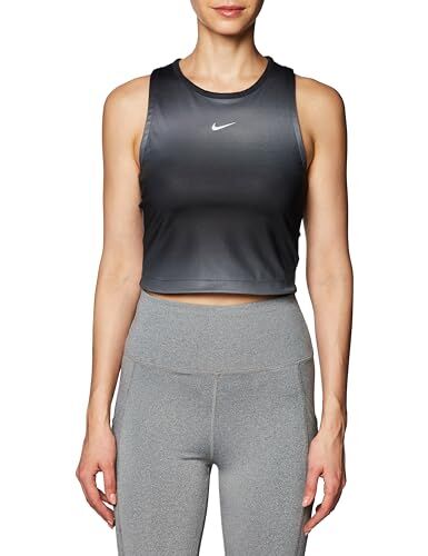 Nike W NK DF SWSH PRNT Crop Tank, Canottiera Donna, Nero/Argento Lucido, M