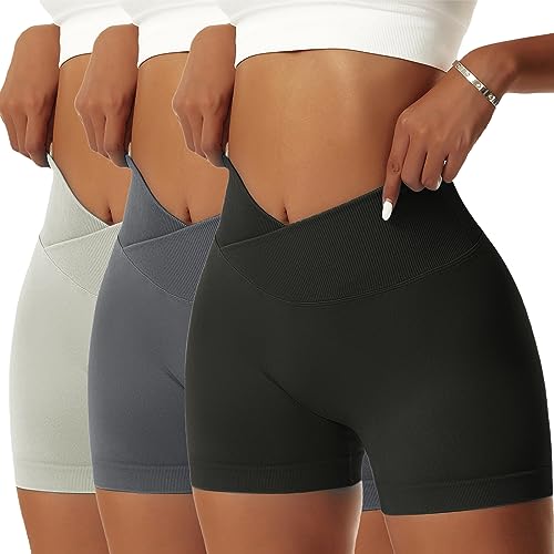 NIBESSER Pantaloncini da ciclismo da donna, pantaloncini da palestra da donna a vita alta, pantaloncini da yoga, senza cuciture, per allenamento, corsa, biker, controllo della pancia, collant elastici