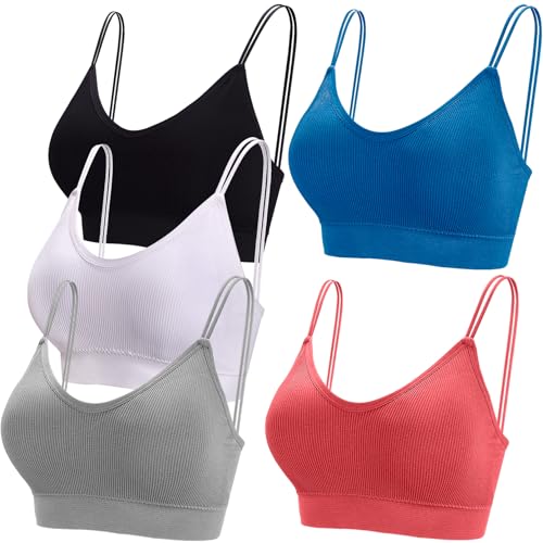 BQTQ 5 Pezzi Bralette Donna Reggiseno Senza Ferretto Canotta Bralette Sportivo per Donna, Nero, Grigio, Bianco, Corallo Chiaro, Blu, M