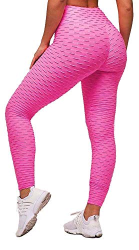 Memoryee Leggins Donna Sportivi Anticellulite Pantaloni Push up Booty Pantacollant Vita Alta Fitness Elastici Taglia Grossa Leggings Yoga/Rose Red/L