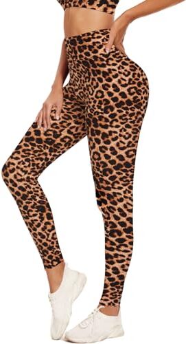 ACTINPUT Leggins Donna Vita Alta Leggings con Tasche Fitness Sportivi Donna Pantaloni Yoga Controllo della Pancia Opaco Elastici Morbido Leggings(Leopard,L-XL)