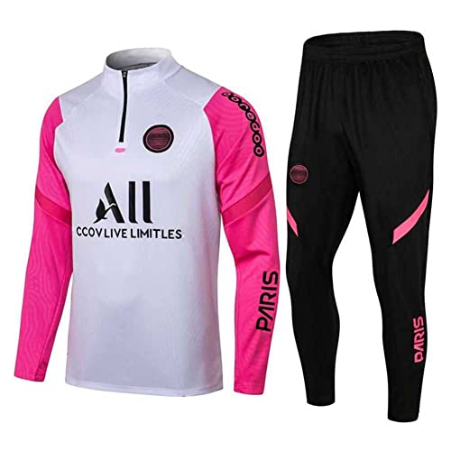 JIEAGY Parigi Jersey Tuta di Formazione A Maniche Lunghe Giacca Primavera e Autunno Giacca Tuta Calcio Uniforme Personalizzato PSG Uomini Donna(L/Large,White Rose)