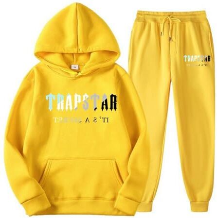 OverstepA Tuta Trapstar Uomo Donna, 2 Pezzi Completo Trapstar London con Logo Stampato, Unisex Felpa con Cappuccio in Plie e Pantaloni, Trapstar Tuta Jogging Sportiva Set Autunno Inverno