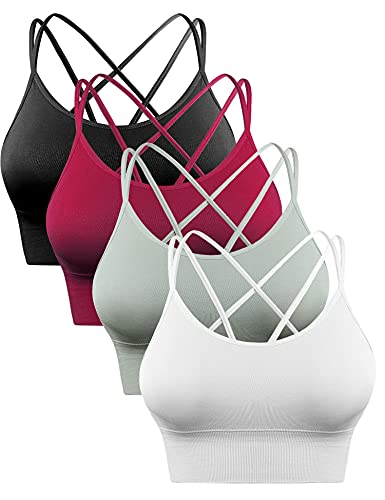 Sykooria Reggiseno Sportivo Donna Top Reggiseno Donna Senza Ferretto con Imbottito Top Donna Fitness Supporto Bustino per Yoga Running Nero+Rosso+Bianco+Verde M