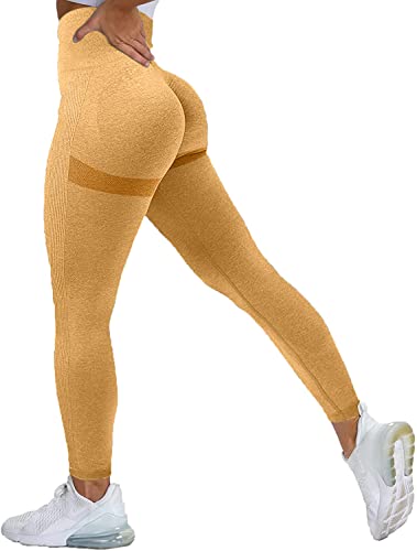 Memoryee Donna Leggings Sportivi Push Up Booty Pantacollant Fitness Vita Alta Elastici Collant Leggins Yoga Palestra Pantaloni/B-Yellow/S