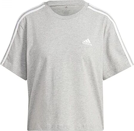 Adidas Essentials 3-Stripes Single Jersey Crop Top, T-Shirt Donna, Medium Grey Heather/White, S