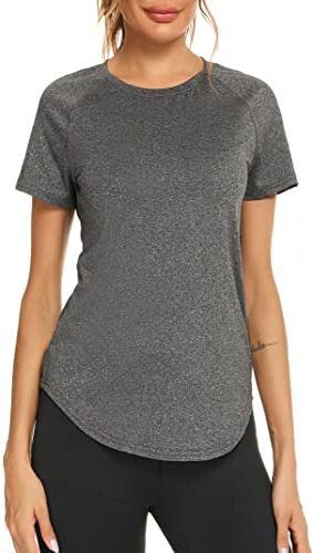 Wayleb Maglietta Sportiva T-Shirt Donna Maniche Corte per Allenamento Estive Asciugatura Rapida T Shirt Palestra Fitness Yoga Running Tee Top Grigio Scuro,XL