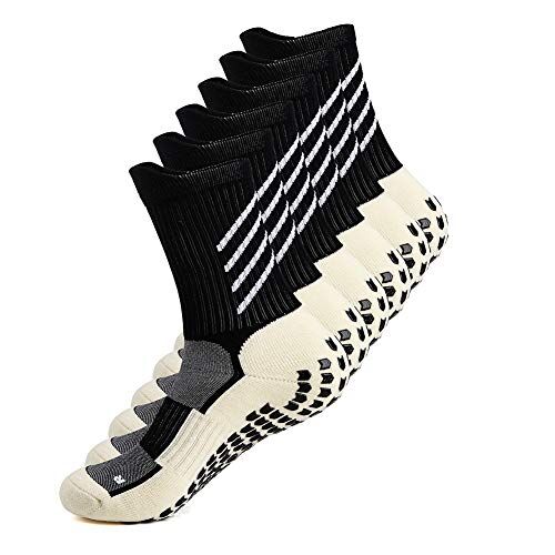 Gogogoal Calzini sportivi antiscivolo Unisex Traspirante Elastico Calzini Grip atletico per calcio Corsa Ciclismo Escursionismo Basket TennisYoga 36-45 Nero 3paio