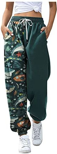 KEERADS Jeans Con Pantaloni sportivi stampati a vita alta tasche inferiori pantaloni della tuta taglio pantaloni della tuta animale soggiorno donna Pantaloncini Sport Blu Ragazza (Green-7, XL)