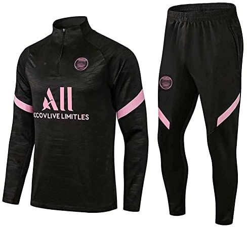 JIEAGY Parigi Jersey Tuta di Formazione A Maniche Lunghe Giacca Primavera e Autunno Giacca Tuta Calcio Uniforme Personalizzato PSG Uomini Donna(XXL-XXLarge,Nero)