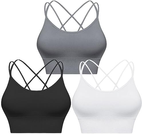 Sykooria Reggiseno Sportivo Donna Top Reggiseno Donna Senza Ferretto con Imbottito Top Donna Fitness Supporto Bustino per Yoga Running Nero+Bianco+Grigio Clair L