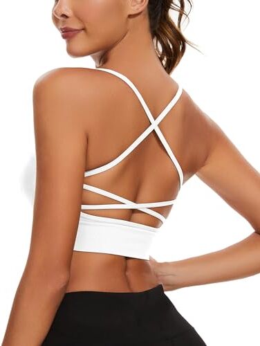 Sykooria Reggiseno Sportivo Donna Top Reggiseno Donna Senza Ferretto con Imbottito Top Donna Fitness Supporto Bustino per Yoga Running 295-Bianco L